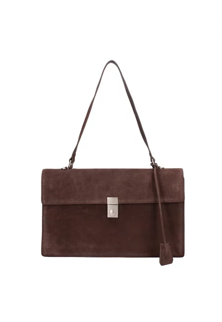 Велурена чанта за рамо Lavinia Chic - Тъмнокафяв