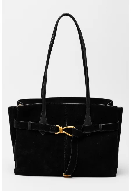 Велурена шопинг чанта Sallie - Черен