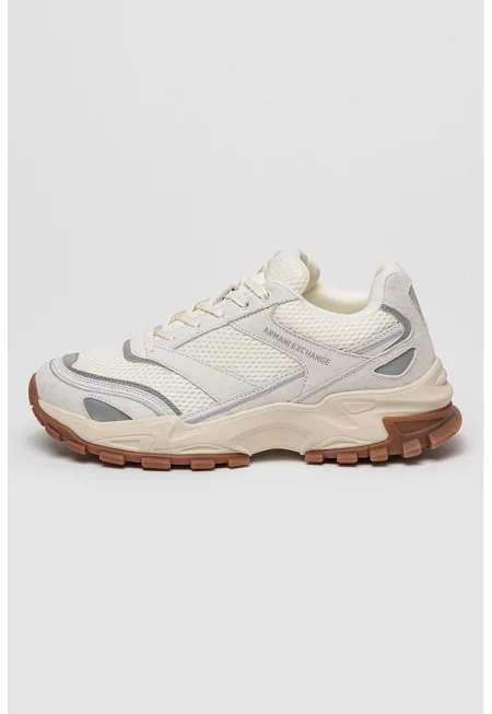 Велурени спортни обувки с мрежа - Бежов/Сребрист