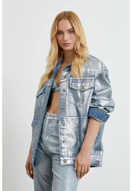 Яке от деним с метализиран ефект