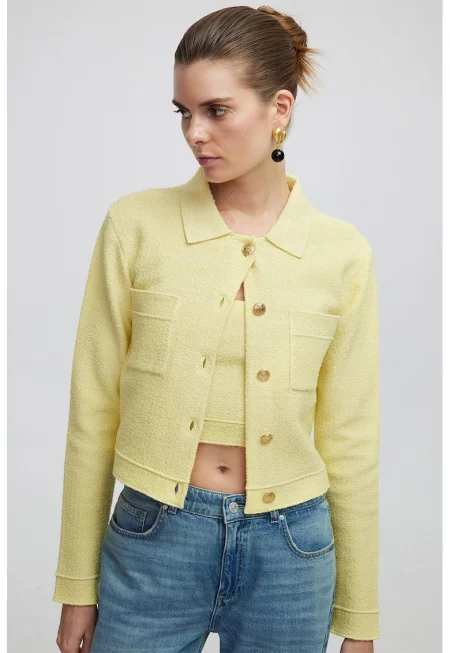 Яке с памук с копчета - Светло жълто
