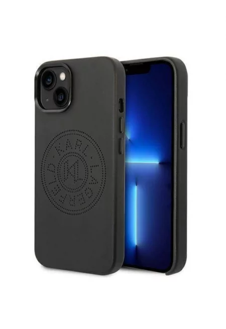 Защитен калъф  Leather Perforated Logo - Съвместим с iPhone 14 Plus - Черен