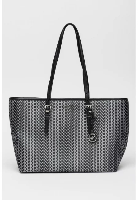 Жакардова шопинг чанта Quinn с лого - Бял/Черен