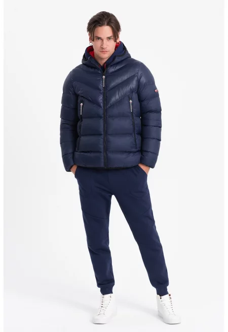 Зимно яке с качулка и вата - Тъмносин