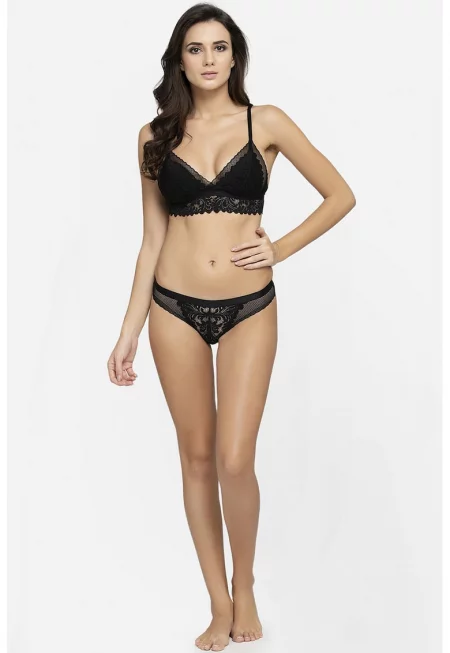 Бикини и триъгълен дантелен сутиен - Черен
