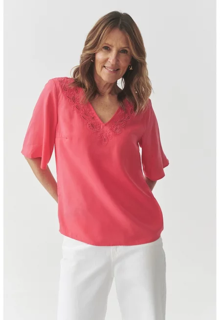 Блуза с лиосел и 3/4 ръкави-пеперуда - Червен