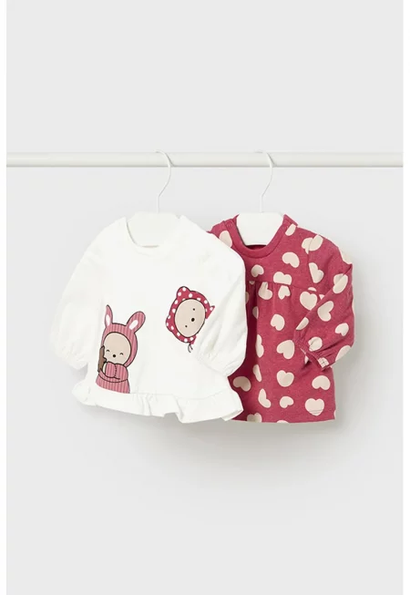 Блузи с принт - 2 броя - Бял/Малина