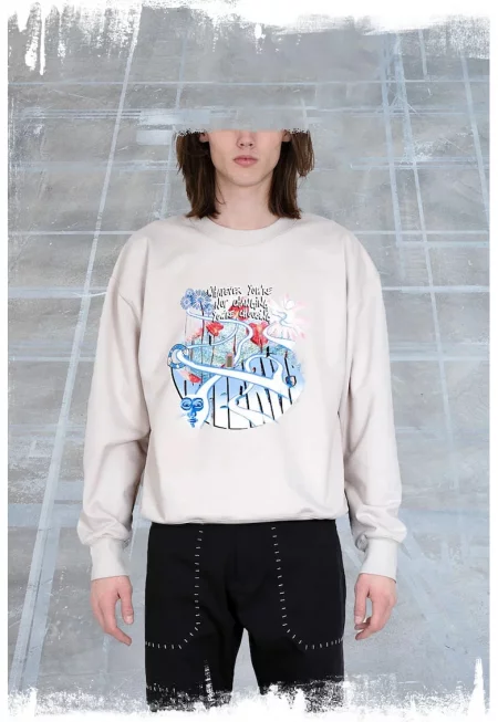 Bluzon barbatesc cu o croiala usor supradimensionata - cu imprimeu dinamic si creativ - Бежов