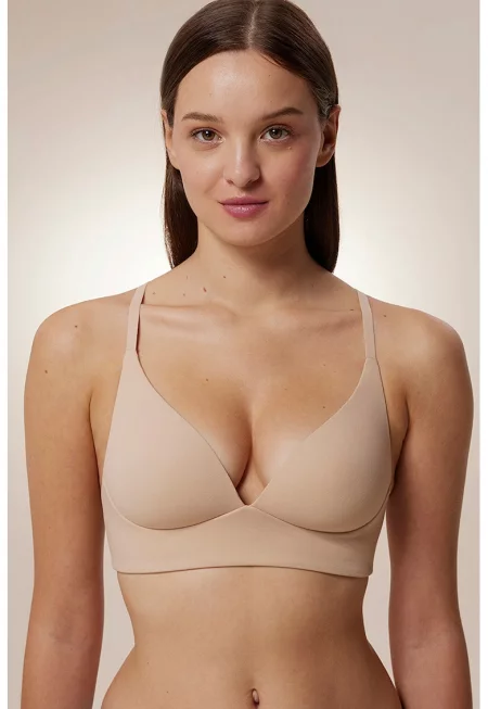 Бюстие с триъгълни чашки - Бежов