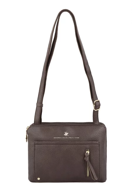 Чанта през рамо от еко кожа с регулираща се презрамка - Тъмнокафяв