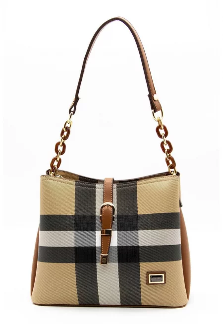 Чанти от екологична кожа с презрамка и катарама - Бял/Черен/Бежов