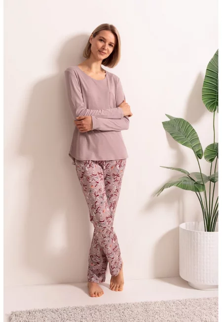 Дълга пижама с бамбук Marion - Бордо/Прашно розово