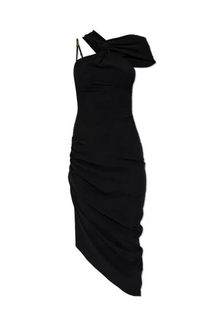 Дълга рокля с драпировка отстрани - Черен