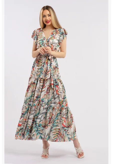 Дълга рокля с шпиц - Многоцветен