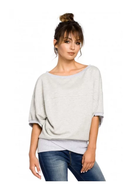 Дамска блуза - Памук/Полиестер - Сив