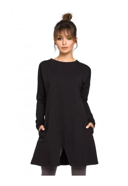 Дамска блуза - Тип Туника - Памук - Еластан - Черна - 2XL-3XL