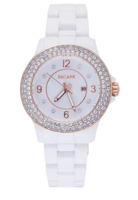 Дамски часовник  36 мм - бяла пластмасова каишка - водоустойчивост 5 ATM