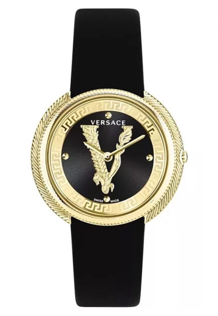 Дамски часовник  Thea - черна кожа - 38 мм - водоустойчив 5 ATM - черно/златно