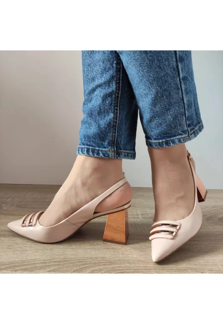 Дамски изрязани обувки  11166-404-665 лак бежово - лак бежово - Hюд цвят