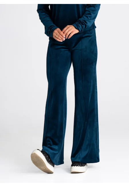 Дамски панталон -  тъмносин - широка кройка - ластик - полиестер/еластан -