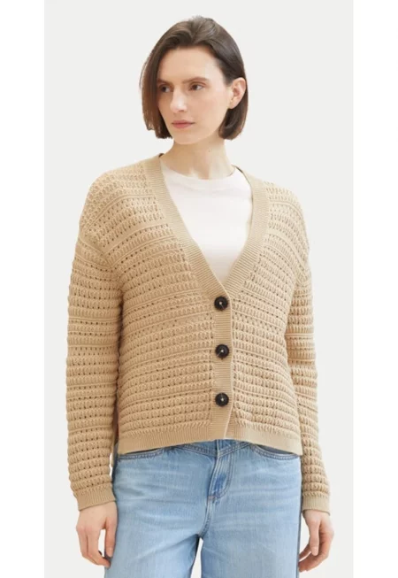 Дамски пуловер -  524173 - Бежов - Памук