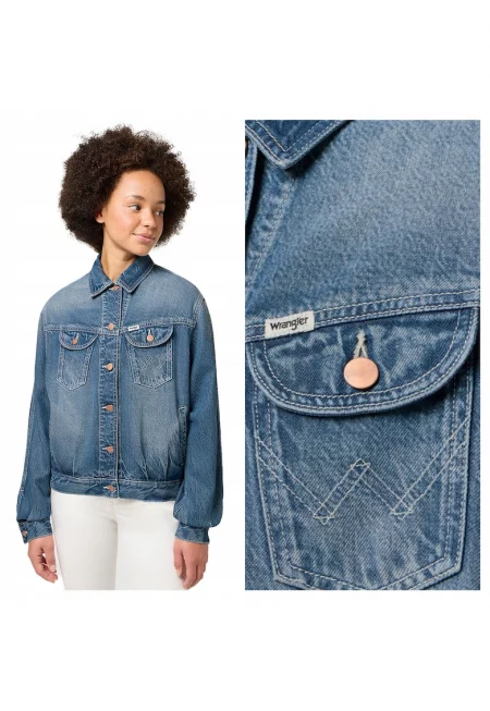 Дамско Яке -  Jumbo Trucker Jacket - Стандартна Кройка - Класически Дизайн - Дълги Ръкави - 2 Джоба - С Копчета - Памук - Синьо - Син