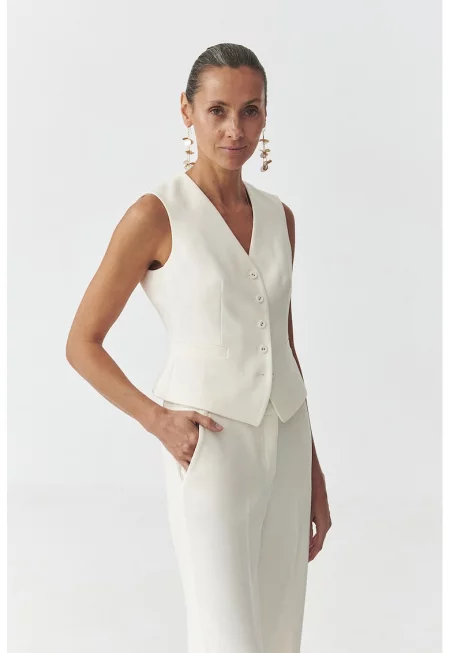 Елек с обшити джобове - Бял