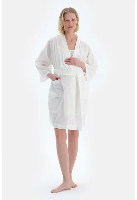 Халат за бременни с джобове - Бял