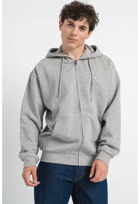 Худи с памук и цип - Светло сив