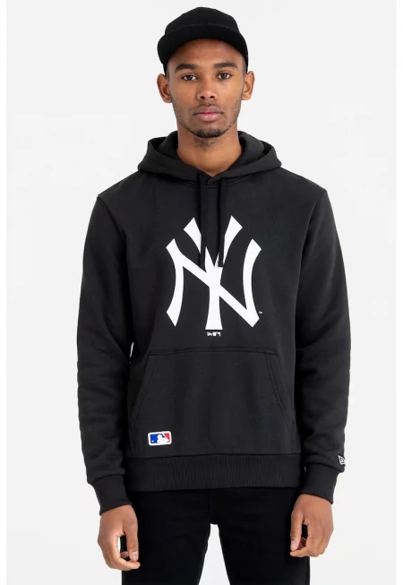 Худи с шарки и джоб кенгуру - Бял/Черен