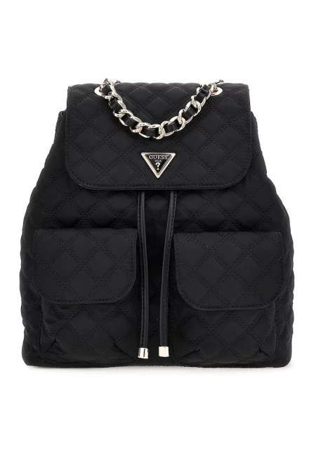 Капитонирана раница с джобове - Черен