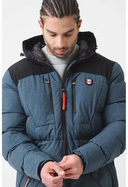 Капитонирано зимно яке - Черен/Син меланж