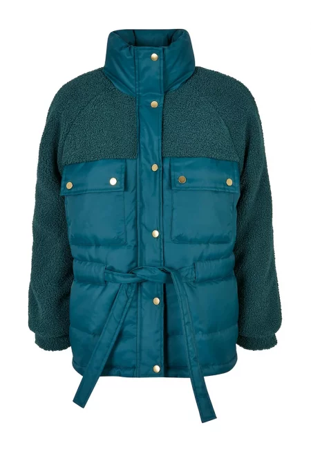 Капитонирано зимно яке с ръкави реглан - Тъмнозелен