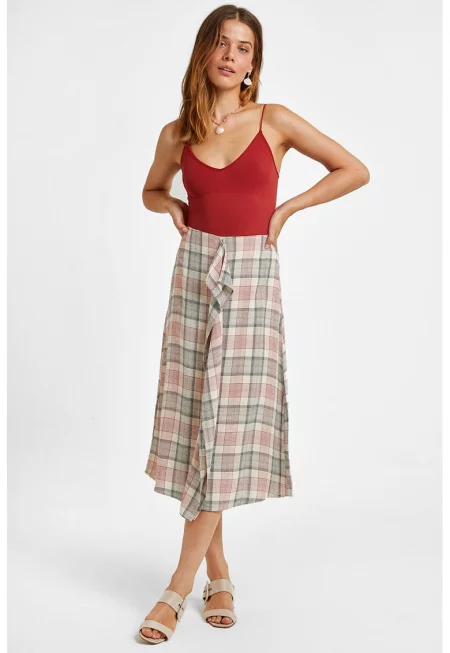 Карирана пола - Червен/Слонова кост/Черен