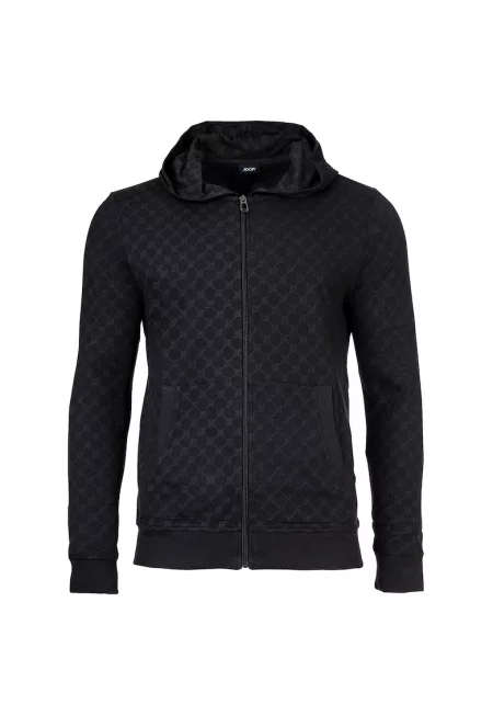 Карирано худи с цип - Черен