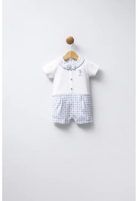 Къс гащеризон с дизайн 2 в 1 - Тъмносин/Мръснобял