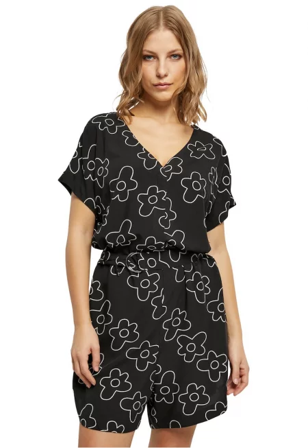 Къс гащеризон с колан и шпиц - Слонова кост/Черен