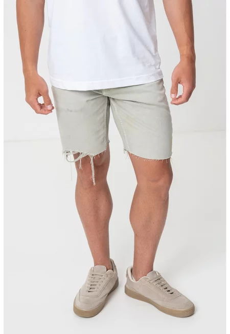 Къс панталон от деним с незавършени краища - Сив