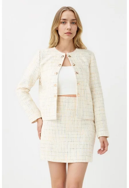 Къса пола с висока талия - Мръснобял