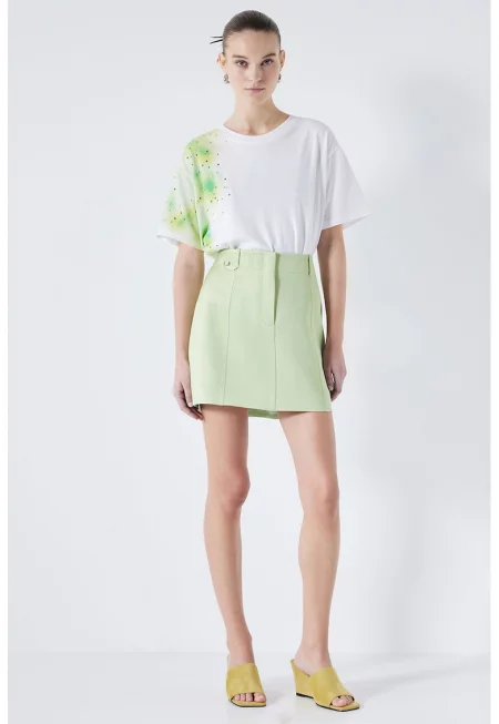 Къса разкроена пола - Бледозелен
