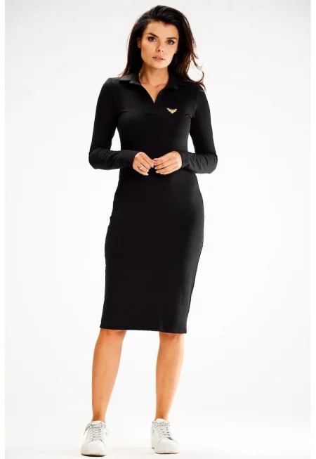 Къса рокля с дълъг ръкав - памук - ежедневна A605