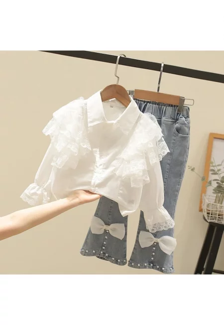 Комплект за момиченца - С панделки - Бял