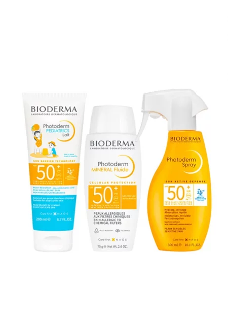 Комплект за слънцезащита  Photoderm SPF 50+ – Бебешко мляко 200 мл - Минерален флуид 75 г - Спрей за чувствителна кожа - 300 мл