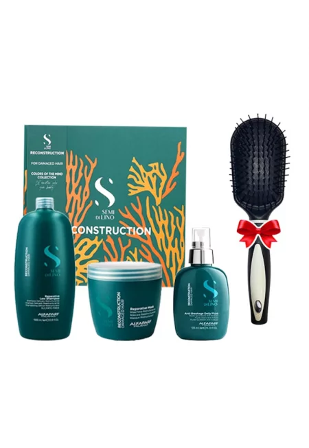 Комплект за възстановяване на  Semi Di Lino с 1000 мл шампоан - 500 мл маска - 125 мл възстановяващ флуид - четка за коса