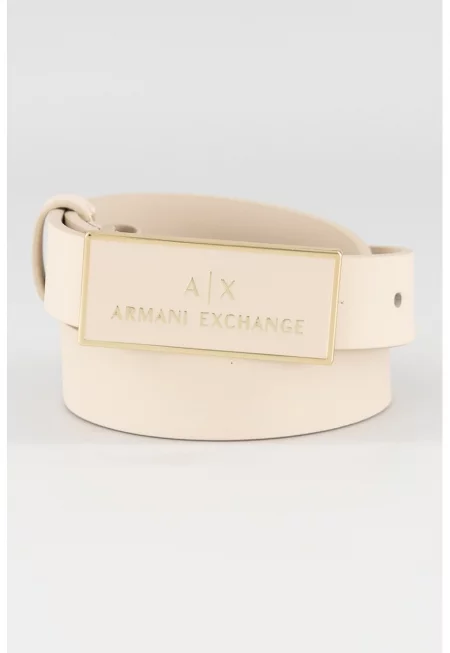 Кожен колан с метална тока - Светло бежово