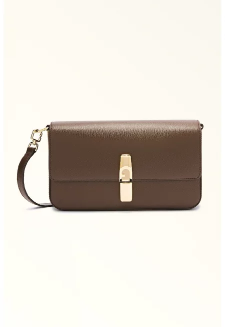 Кожена чанта през рамо Iride с капаче - Тъмнокафяв