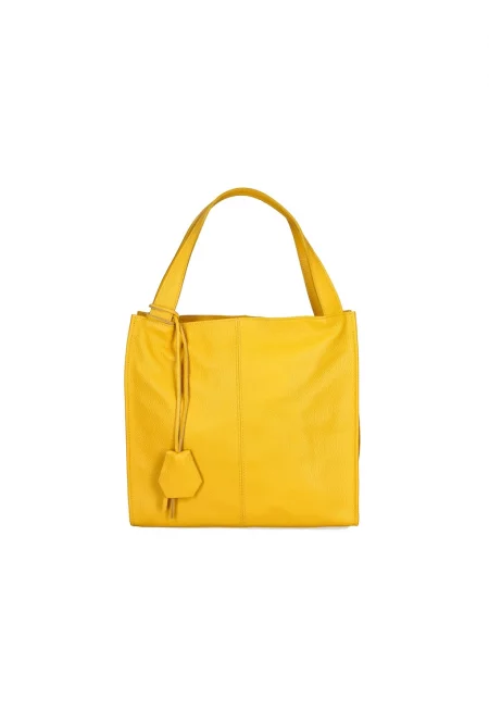 Кожена чанта през рамо с фиксирани презрамки - Жълт