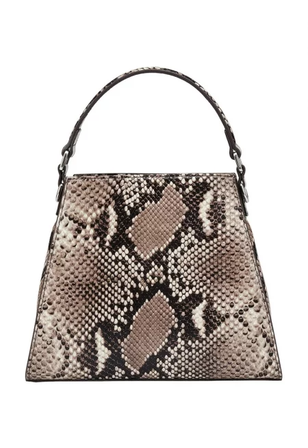 Кожена чанта с форма на трапец - Тъмнокафяв/Бежов/Светло кафяво