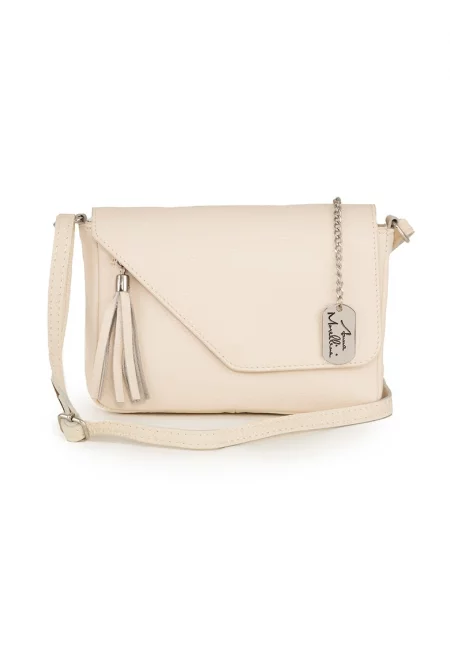 Кожена чанта с капаче - Слонова кост