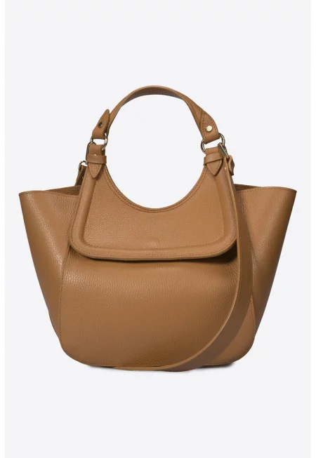 Кожена чанта с отделяща се презрамка - Карамел